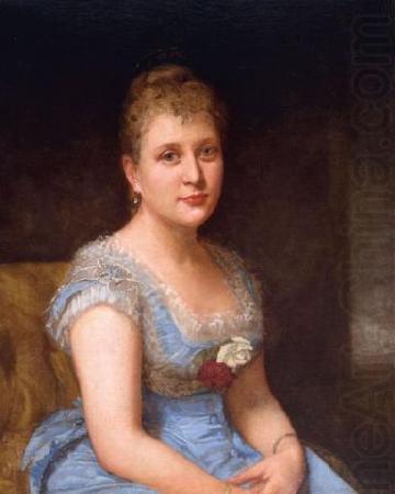 unknow artist Portrait of a woman wearing a blue dress with white lace china oil painting image